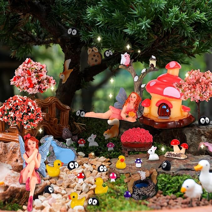 109 Pcs Fairy Garden Accessories Fairy Garden Kit Miniature Fairy Figurines Accessories Fairy Animals Decor Outdoor for DIY Dollhouse