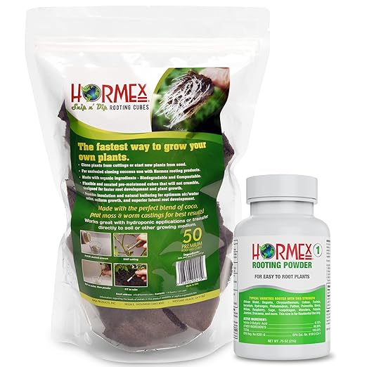 Hormex Rooting Powder #1 & Rooting Cubes Combo - Rooting Hormone for Softwood Cuttings & Organic Peat Moss Coco Plugs - Fast, Healthy Root Growth for Propagation, Hydroponics, & Seed Starting