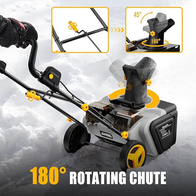 Cordless Snow Blower Compatible with DeWalt 20V Battery(Tool Only), 20'' Brushless Electric Snow Thrower with Rotating Chute, 2 X 20V Battery Powered Snow Blower for Driveway Sidewalk Snow Removal