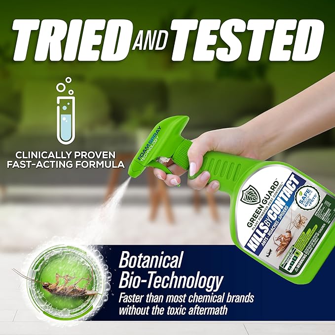 Green Guard Pest Control Spray - Indoor & Outdoor Killer of Ants, Roaches, Spiders & Other Crawling Insects, Safe Around Children & Pets, Plant-Based, Pleasant Scent (Peppermint Hit, 32oz)