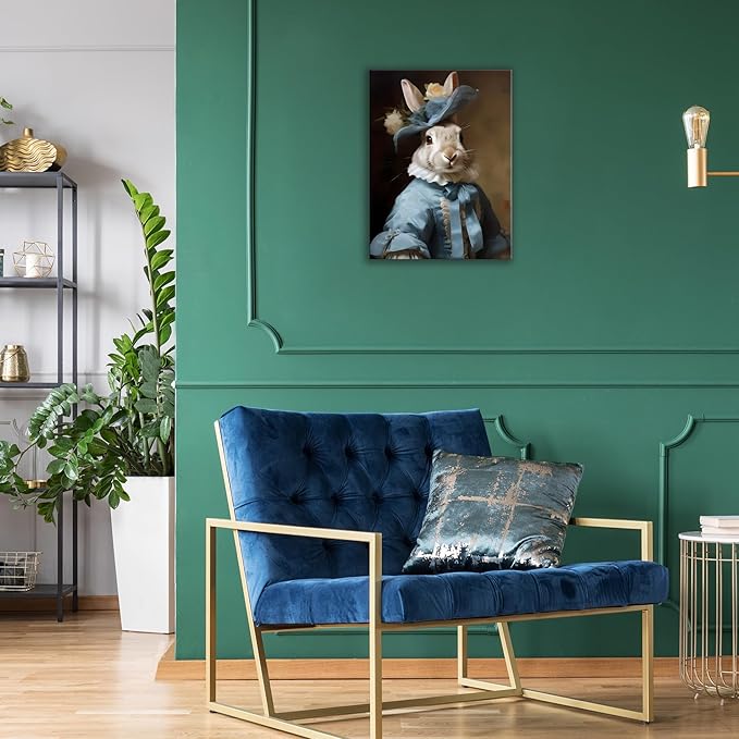 Jatinoo Easter Decorations Rabbit Decor Vintage Bunny Wall Art Dressed Bunny posters gothic home decor for room aesthetic 11.5 X 15 Inches