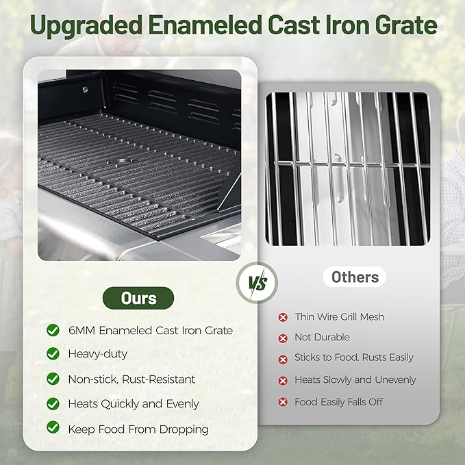 4-Burner Propane Gas BBQ Grill with Wheels, 40,000 BTU Output Stainless Steel Barbecue Grill for Backyard, Outdoor Cooking Easy Assembly, Foldable Side Tables & Spice Rack (Silver)