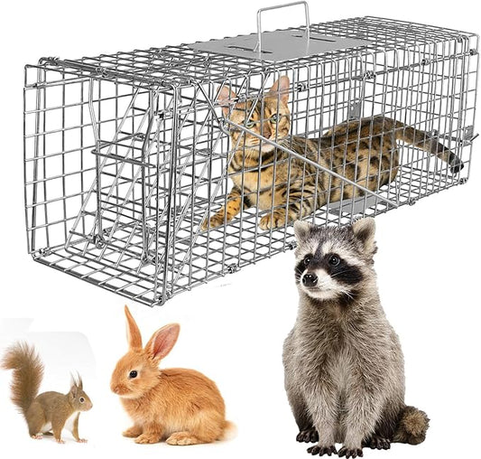 iMounTEK Humane Live Animal Cage Trap Cat Trap Cage Humane Catch & Release Live Rodent Collapsible Galvanized Wire for Kitten Rabbit Squirrels Small Raccoons Beavers Groundhogs Indoor Outdoor