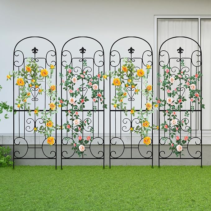 Black Metal Garden Trellis - 70"X18" Decorative Flower Trellis with Powder Coating for Climbing Plants, Rose, Vegetable Support (4, Pattern-C)