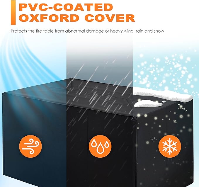 Nuu Garden Outdoor 43" 50,000 BTU Propane Gas Fire Pit Table, Ceramic Tabletop and Rattan Weaved Iron Frame, Water-Proof Oxford Cover, Glass Wind Guard, Glass Beads, Lid Included, Dark Brown & Coffee