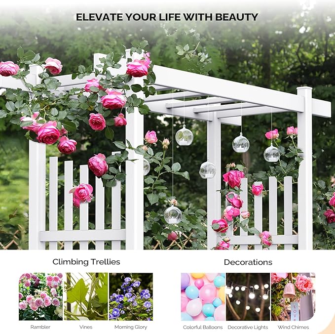 VINGLI Garden Arbor, PVC Wedding Arch for Ceremony Party, Garden Trellis for Climbing Plants Outdoor, Arch Backdrop Stand for Garden, Backyard, Lawn, Wedding