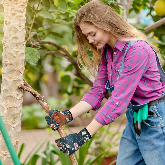 Bamllum Leather Gardening Gloves for Women - Working Gloves for Weeding, Digging, Planting, Raking and Pruning