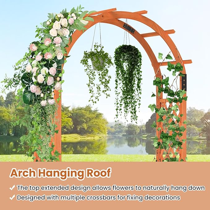 Giantex 7.7FT Wooden Garden Arbor Trellis, Outdoor Pergola Arch with Climbing Plant Support, Wood Wedding Arch for Ceremony, Pathway, Birthday Party, Garden Décor, Weather-Resistant, Easy Assembly