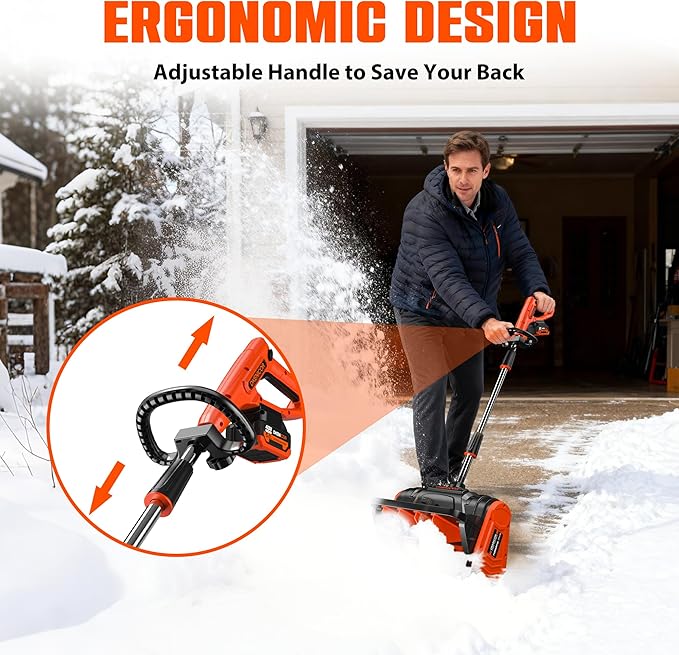 40V Cordless Snow Shovel, 13" Brushless Electric Snow Blower with Directional Plate, 2X 4.0 Ah Batteries & Quick Charger, Adjustable Front Handle & Deflector for Garden,Yard and Patio,Orange