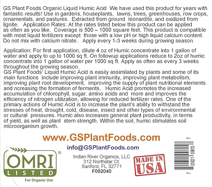 GS Plant Foods Organic Liquid Humic Acid (55 Gallon) - Fertilizer