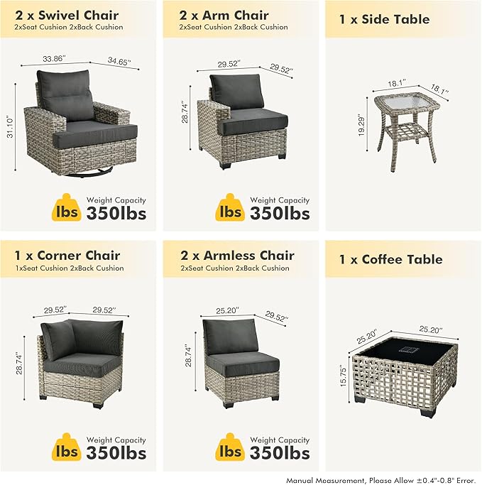 HOOOWOOO Outdoor Sectional Patio Furniture Set,9 Pieces Wicker Conversation Sets L Shaped Couch,Extra Deep Out Door Sofa Outside Furniture with Swivel Chairs,Black