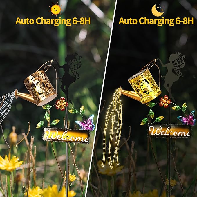 ZKLiLi Solar Watering Can with Lights,Outdoor Garden Fairy Decor Waterproof Large Hanging Lantern Lights Decorations for Patio Yard Porch Lawn Pathway Walkway Statues Outdoor Garden Decor Gifts