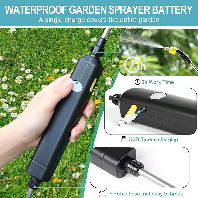 Battery Powered Sprayer 1.35 Gallon, Upgraded Electric Garden Sprayer with 3 Nozzles & 4 Spray Modes, Rechargeable Handle, Retractable Wand and Adjustable Shoulder Strap for Weed Killer, Yard, Blue
