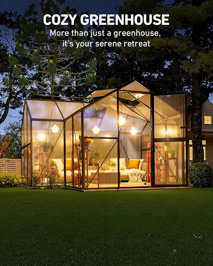 12×12FT Green Houses for Outside, Large Walk-in Greenhouses for Outdoors and Winter Garden Planting, Enhanced Aluminum Greenhouse Kit Withstands Strong Wind to Protect Vegetables or Plants