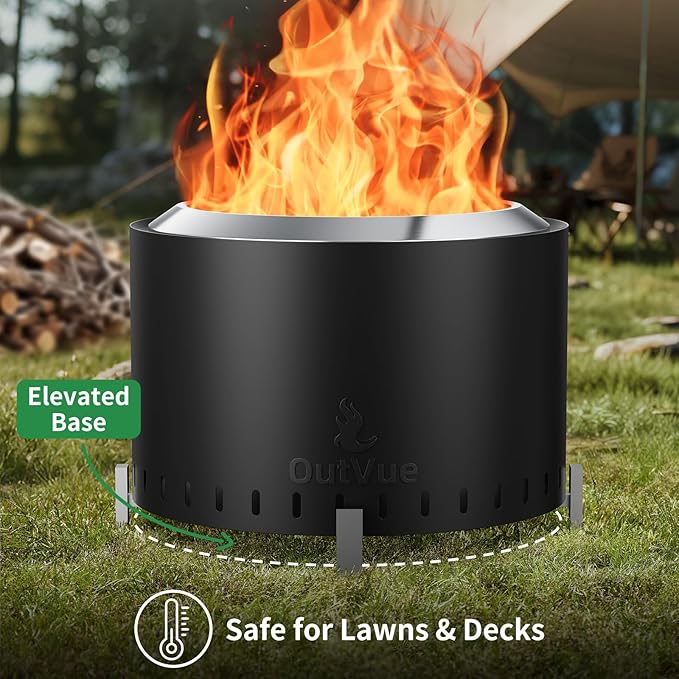 22 inch Stainless Steel Smokeless Fire Pit, Outdoor Smokeless Firepit, Wood Burning Fire Pits for Camping, Bonfire, Low Smoke Firepit for Outside (Vertical Hole)