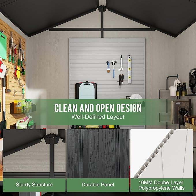 6' x 4' Outdoor Resin Storage Shed with Floor,Galvanized Metal Waterproof Garden Shed with Lockable Door, Windows, Vents, Plastic Tool, Bike Storage for Patio Furniture, Lawn Mower