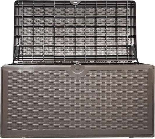 80 Gallon PLUS Lockable Deck Box, Waterproof & UV-Resistant Outdoor Storage for Patio Cushions, Heavy Duty Resin Deck Storage Container(Brown)