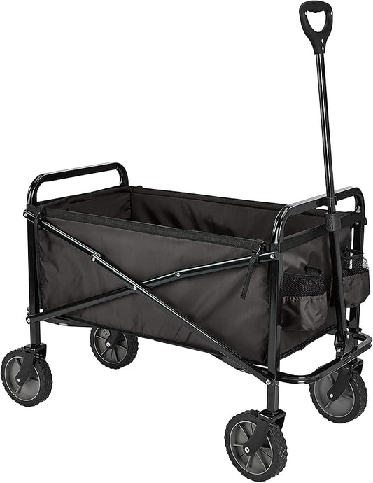 Amazon Basics Collapsible Folding Heavy Duty Utility Wagon for Outdoor Sports, 265 pounds Weight Capacity, Camping, Garden, and Shopping, 27.6 x 40.9 x 20 inches, Black