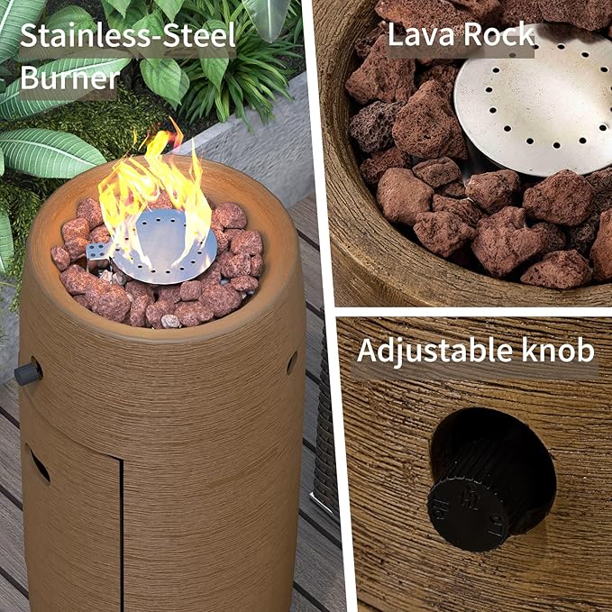 SUNBURY Outdoor Propane Fire Pit, 11" Propane Fire Column, Patio Gas Fire Pit 15,000 BTU Small Firepit Table for Outside w Lava Rocks, CSA Certified (Brown)