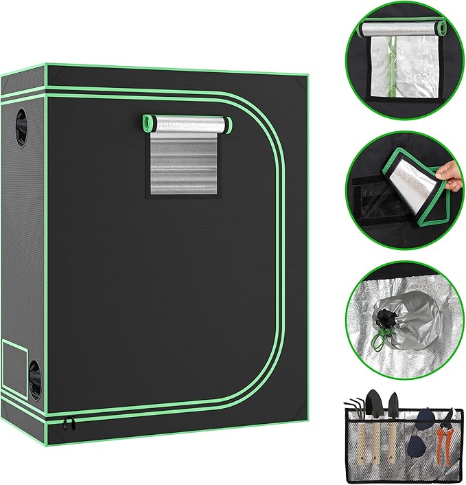 Nova Microdermabrasion 48"x24"x60" Mylar Hydroponic Grow Tent with Observation Window and Floor Tray, 4×2 Grow Tent, High Reflective Growing Tent Room for Indoor Plant Fruit Flower Veg