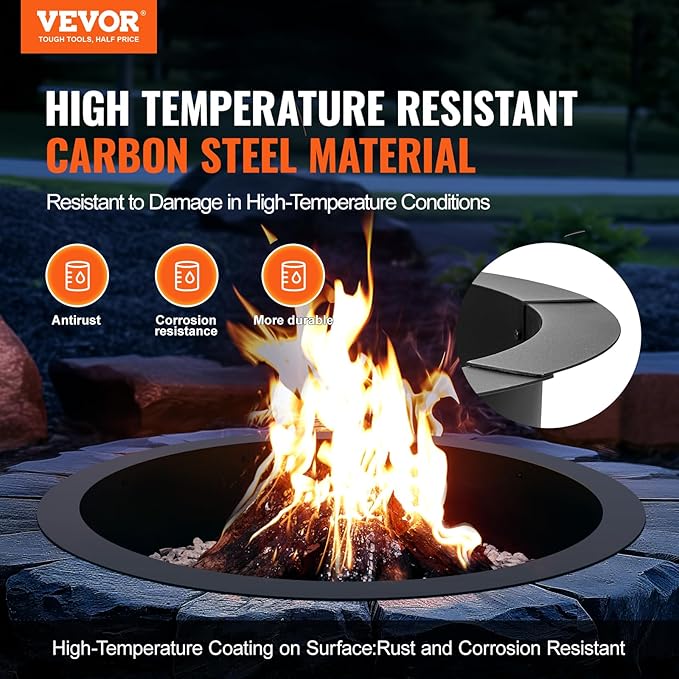 VEVOR Fire Pit Ring, 40-Inch Outer/36-Inch Inner Diameter, 10inch Height 2.5mm Thick Fire Pit Insert, Heavy Duty Carbon Steel Liner DIY Campfire Ring Above or In-Ground, for Outdoor Camping, Bonfires