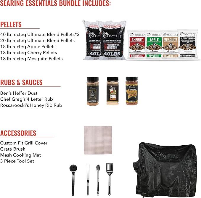 recteq RT-2500 BFG Pellet Smoker Grill, Wi-Fi-Enabled Outdoor Grills & Smokers, Electric Pellet Grill with 2500 Sq In Cook Space, RT-2500 BFG + Grilling Essentials Bundle