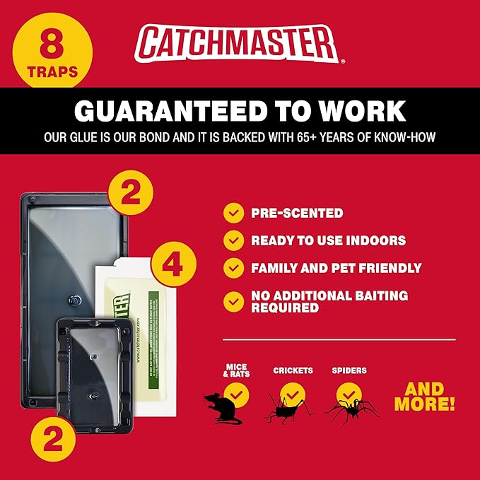 Catchmaster Glue Trap Variety Pack - 2 Mouse Trays, 2 Rat Trays, 4 Insect Glue Traps, Pet Safe Mouse Traps Indoor for Home, Pest Protection Kit for Basement & Garage, Rodent & Insect Pest Control