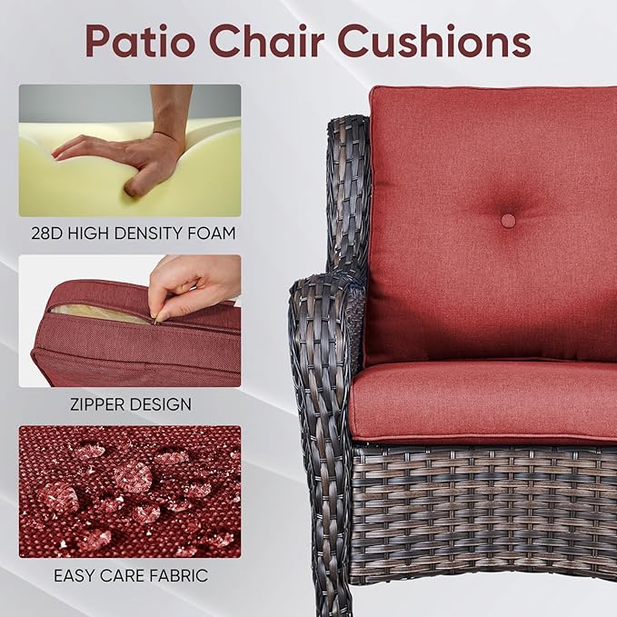 8-Piece Outdoor Patio Cushion Set - Fade & Water Resistant with Removable Olefin Cover, 22x24x4 Inch Memory Foam Cushions for Wicker Sectional Sofa – Red/Buckle