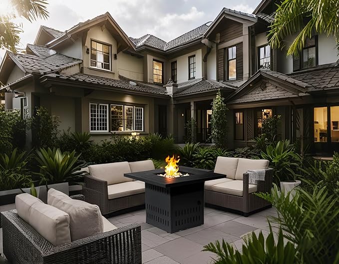 34'' Propane Fire Pit Table, 50,000 BTU Detachable Tabletop Fire Table with Steel Lid, Laval Rocks, Deck Safe Fire Pit, Gas Fire Pits for Outside Patio