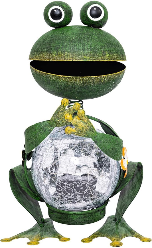 Topadorn Frog Garden Statue with Solar Lights, Outdoor Garden Metal Weatherproof Solar Frog Light Decor for Yard, Patio, Lawn, or Porch, 12" H, Gardening Ornaments Gifts