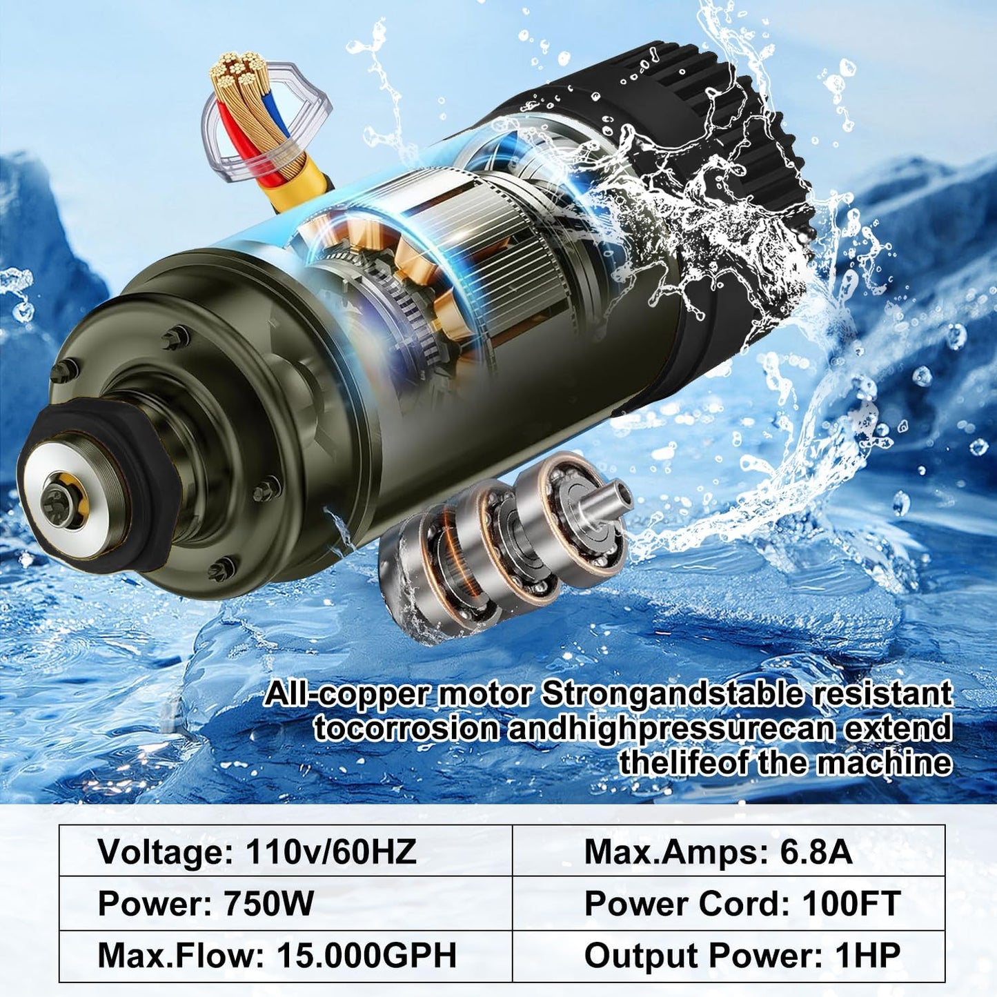 Pond Fountain Aerator 750W -Pond Fountain -1HP 15000 GPH Floating Aerator Pump-100ft Power Cord -For Ponds and Lakes 2025 Latest model