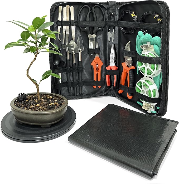 Bonsai Toolkit - Mini Garden Tools, Bonsai Wire Kit, Repotting Mat for Indoor Plants, Bonsai Tools, Succulent Tools, Bonsai Tree Kit Tools for Beginners, Bonsai Turntable, Transplanting Tool
