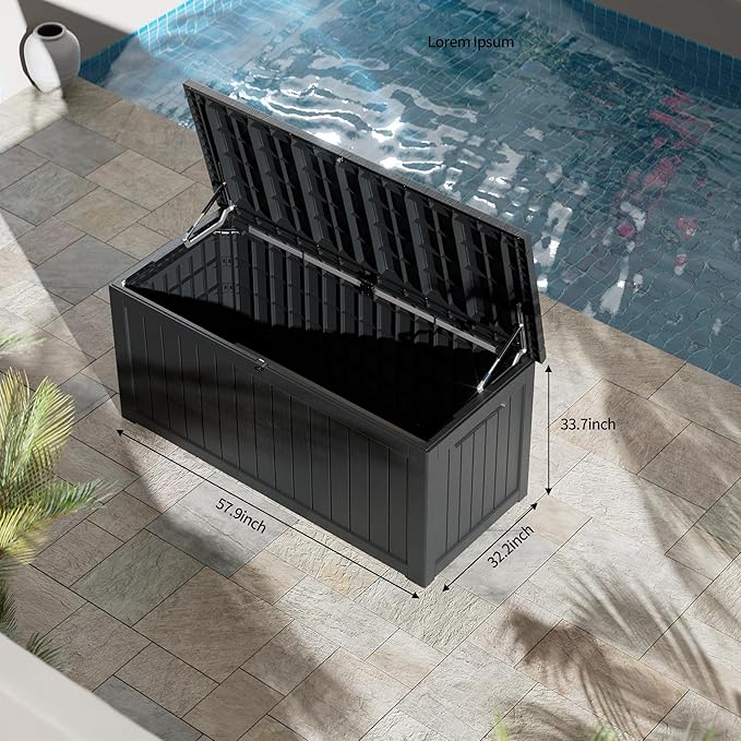 270GAL Extra - Large Black Outdoor Deck Box with Lock Hole- Waterproof, SGS - Tested UV Resistance, Roomy Storage for Lawn Mowers, Camping Gear, and More, Quick and Easy to Set Up
