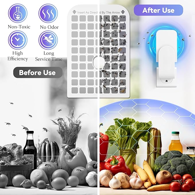 Qualirey 25 Pack Flying Insect Trap Refill Compatible with DFAGIE GS6 Fly Trap Indoor, Sticky Glue Cards, Plug-in Bug Catcher Refills, Glue Boards Refill for Bug Mosquito Gnat Moths Fruit Fly Trap