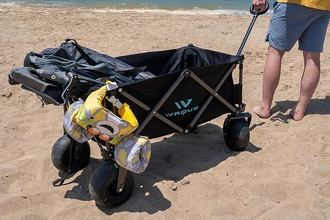 Folding Utility Wagon Cart, Tires for Sand Heavy, Duty Beach Garden Cart with Sand Wheels, Black