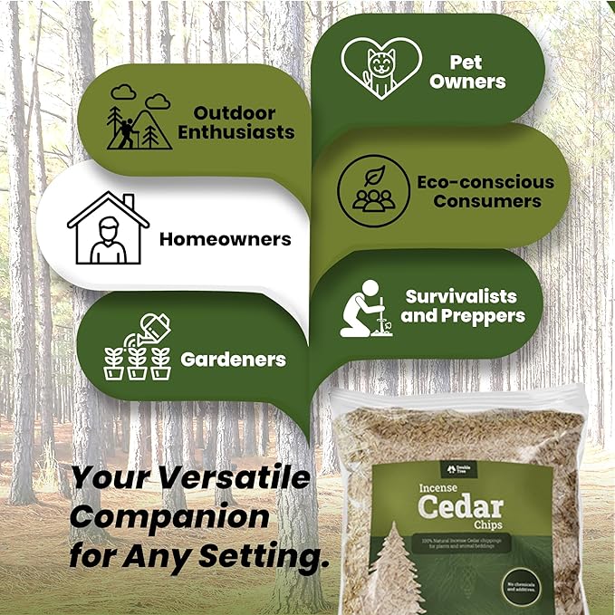 Double Tree Incense Cedar Wood Chips for Potted Plants, Garden, Animal Beddings and Litter Box - 100% Natural Perfect for Indoor and Outdoor Use… (4 Quart)