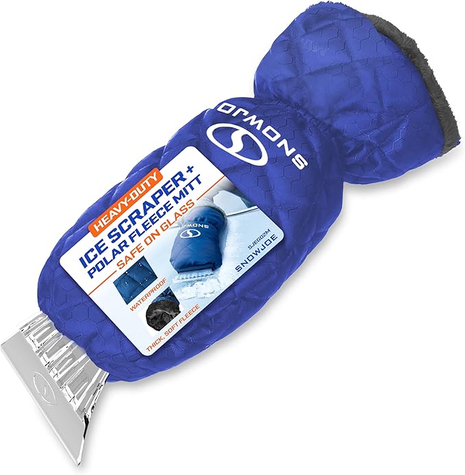 Snow Joe SJEG02M Polar Fleece Lined Mitt with Built-in Heavy-Duty Ice Scraper, Waterproof