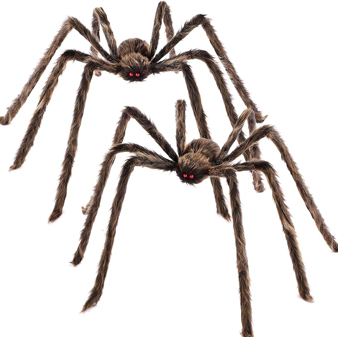 JOYIN 2 Pack 5 Ft Halloween Outdoor Decorations Hairy Brown Spider, Scary Fake Giant Large Spider Haunted House Props, Halloween Lawn Porch Yard Garden Tree Decorations Party Indoor Decor