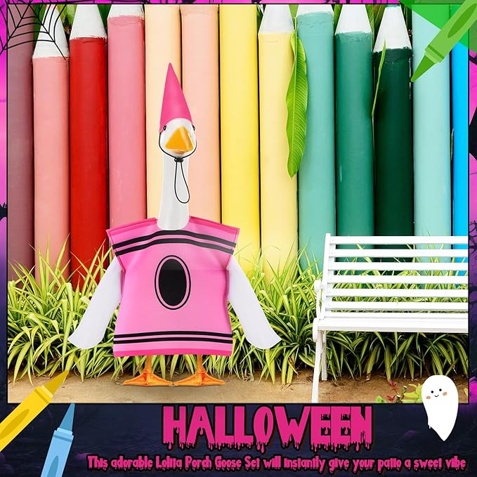 Geyoga Halloween Goose Crayon Costume Porch Goose Outfits 23" Fall Geese Clothes Classroom Lawn School Garden Patio Yard Outdoor Decorations(Pink,Crayon)