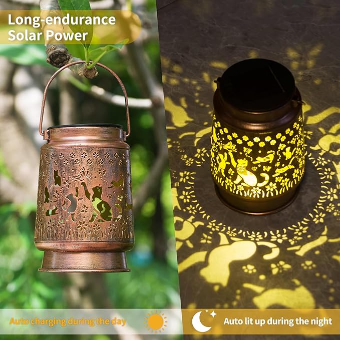 Cat Lover Gifts for Mom/Women//Grandma/Sister,Cat Solar Light Gifts Mother Day Gift Solar Lanterns Outdoor Waterproof Cat Lights Led Mason Jar Hanging Lamps Decor for Garden Yard Patio