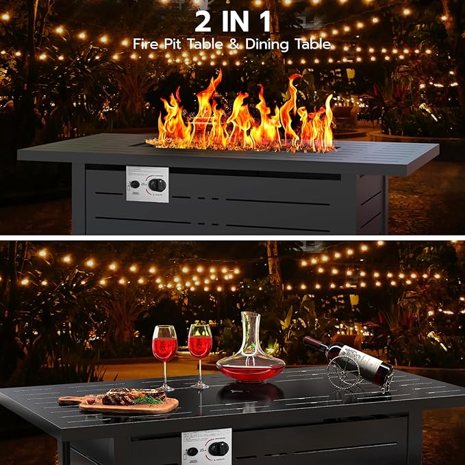 ZAFRO 43 Inch Propane Fire Pit CSA-Listed Outdoor Fire Table, 50,000 BTU Firepit Table with Lid and Lava Rock, Gas Fire Table for Outside Patio Garden Backyard Deck Balcony