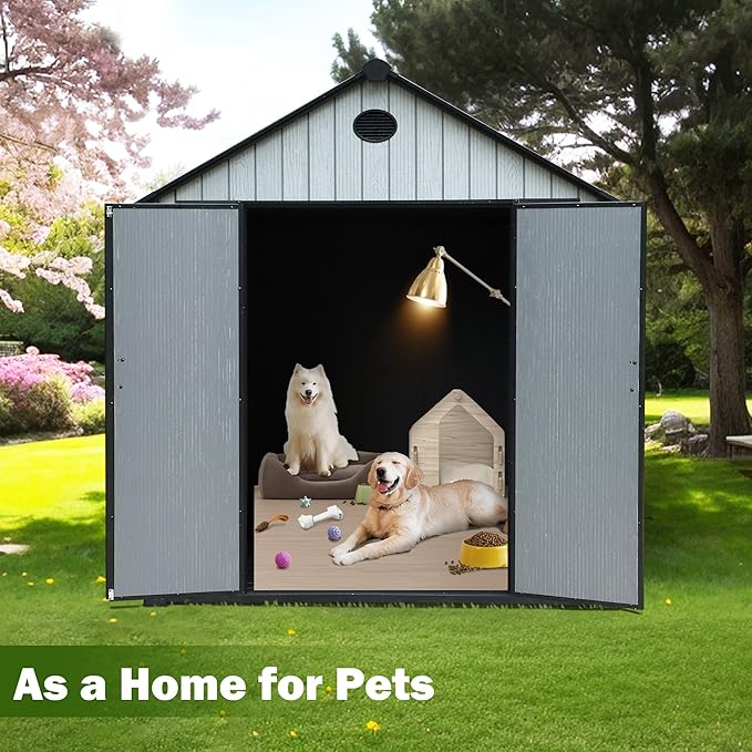 9×7 FT Outdoor Storage Shed, Large Backyard Sheds with Door, All-Weather Plastic Shed with Window, Vents, for Backyard, Patio, Lawn (9×7 FT)