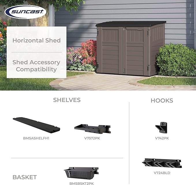 Suncast Outdoor Storage Shed for Backyard and Garden, Horizontal, 4' x 2.5', Stoney Grey - Portable Utility Deck and Cabinet for Tools, Equipment, and Garbage