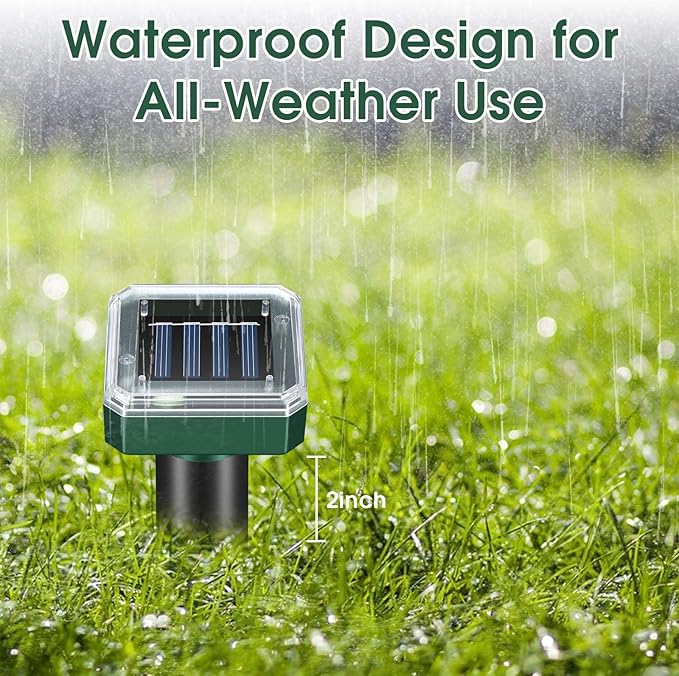 Mole Repellent Solar Powered 8 Pack Ultrasonic Repeller Gopher Vole Groundhog Snake Chipmunk Mole Deterrent Waterproof Sonic Spikes Get Rid of Moles in Your Yard