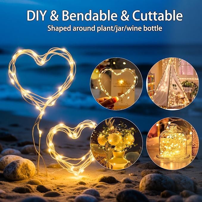 VOOKRY 8 Pack 30 LED Fairy Lights Battery Operated String Lights - 10 ft Mini Silver Wire Firefly Starry Moon Lights for DIY Crafts Wedding Party Bedroom Table Centerpieces Christmas(Warm White)