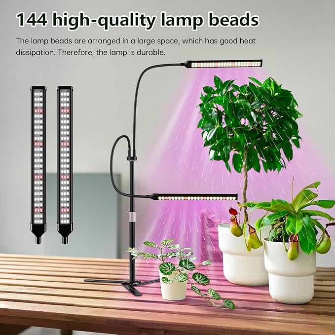 Super-Energy Tabletop LED Grow Lights 9.8"-32"Height Adjustable for Indoor Small/Medium Plants 6000K Full Spectrum with 3 Dimmable Model,Auto On Off Timing 3 9 12Hrs,5 Brightness(2Strip Black)