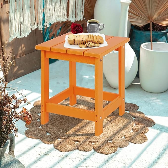 LZRS Adirondack Square Outdoor Side Table for Patio, Pool Composite Patio Table,HDPE End Tables for Backyard,Pool, Indoor Companion, Easy Maintenance & Weather Resistant(Orange)