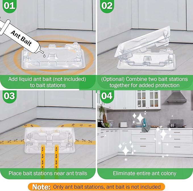 Qualirey 16 Set Ant Bait Stations Reusable (Bait NOT Included), Multi Surface Ant Killer Trap for Home, Control for Indoor and Outdoor Use, Roach Station for Common Household (Standard)