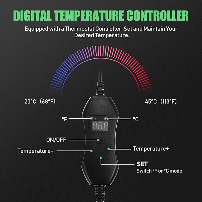 ROCEEI 2 Pack Seedling Heat Mat with Digital Thermostat Controller 10 x 20.75 Inch Waterproof Plant Seedling Heat Mat for Germination, Hydroponics, Brewing, Breeding, Indoor Gardening and Greenhouse