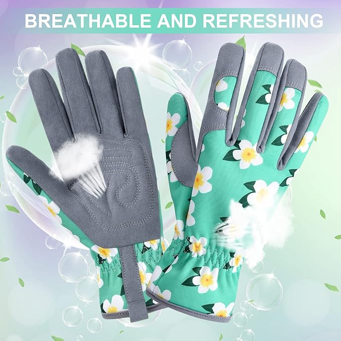 Womens Gardening Weeding Working Gloves, Leather Garden Glove for Women Thorn Proof No Stab for Digging, Planting,Pruning